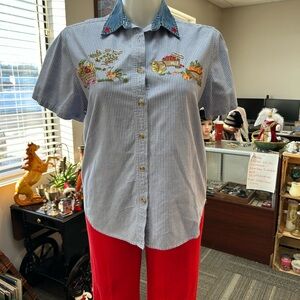VINTAGE Embroidered Gingham Button-Up Shirt
